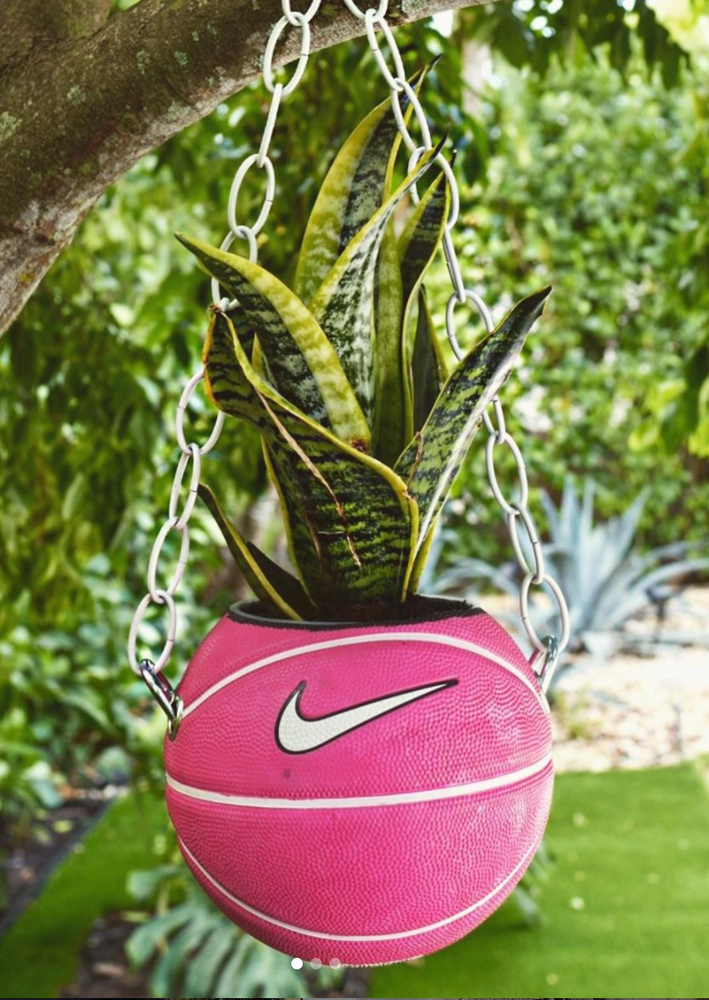 
            
                Load image into Gallery viewer, Dark Pink Upcycled Nike Basketball Planter
            
        