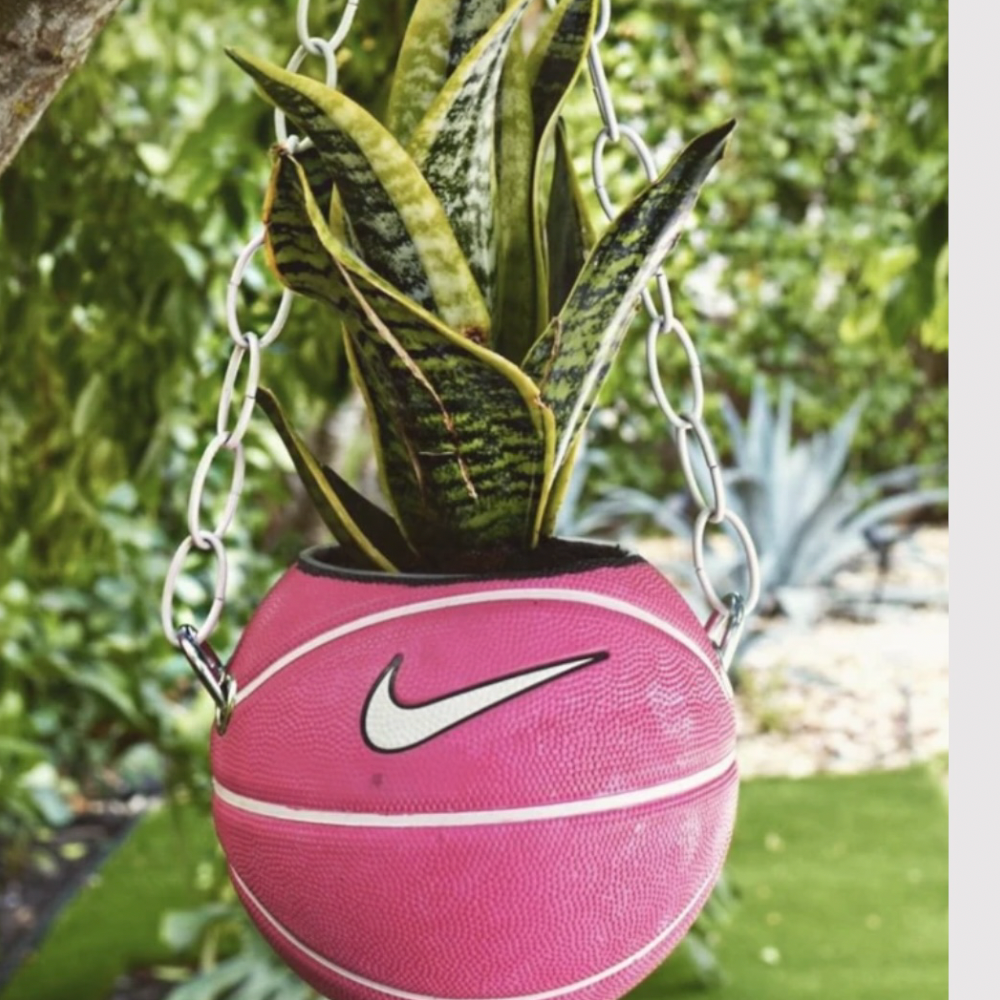 Dark Pink Upcycled Nike Basketball Planter